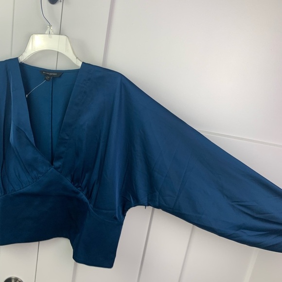 Banana Republic Factory Size 14 Satin Blouse Cropped Balloon Sleeve Blue - Picture 4 of 10